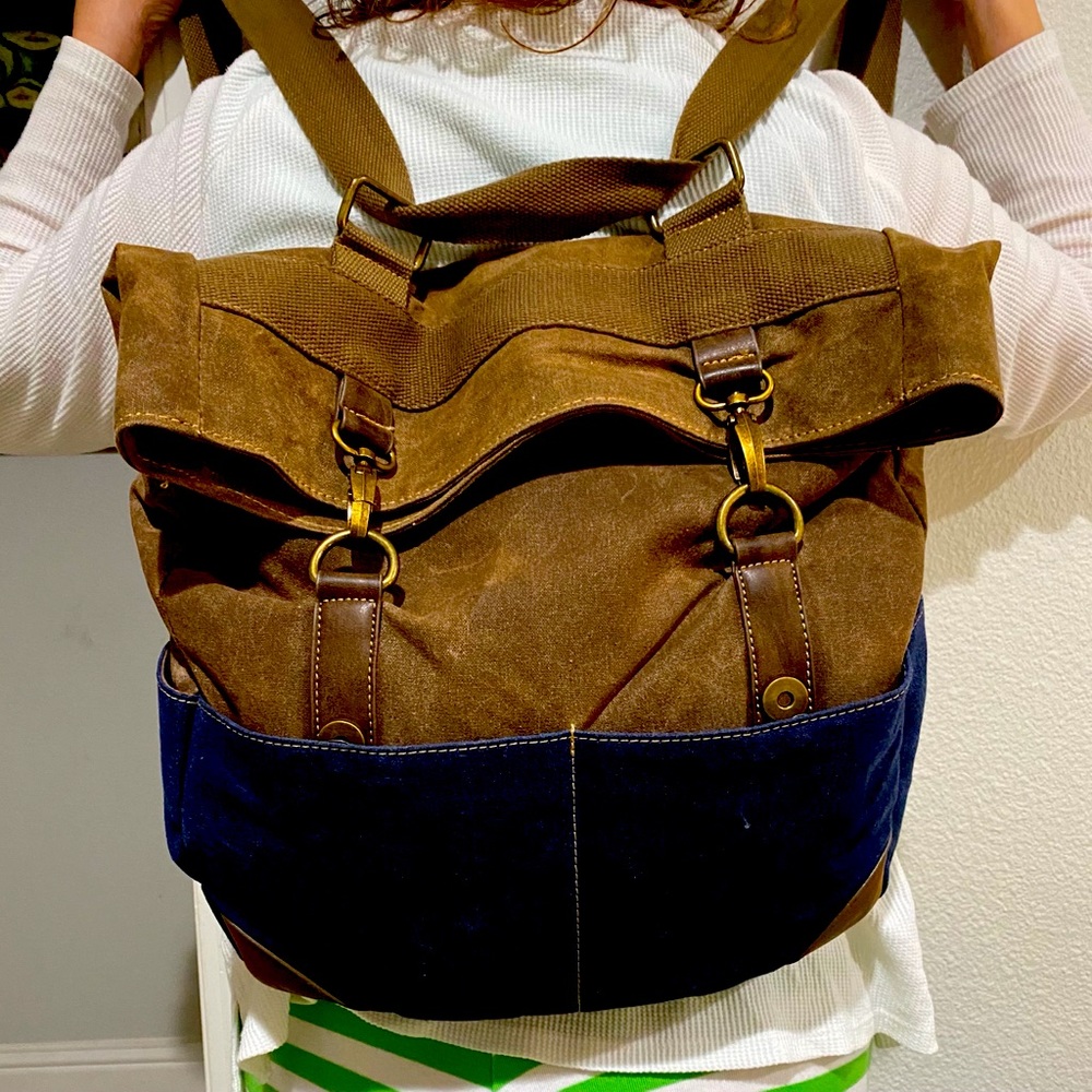 Leather backpack or over the shoulder bag.
